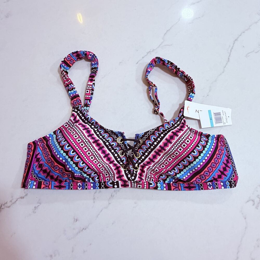 Jantzen Womens Bikini Top Size 16 Night Ocean Lace Up Abstract Swim Beach